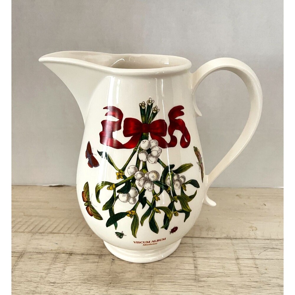 Vtg HTF Portmeirion Pitcher Viscum Album Mistletoe Butterfly 64oz Christmas Jug - Picture 3 of 12